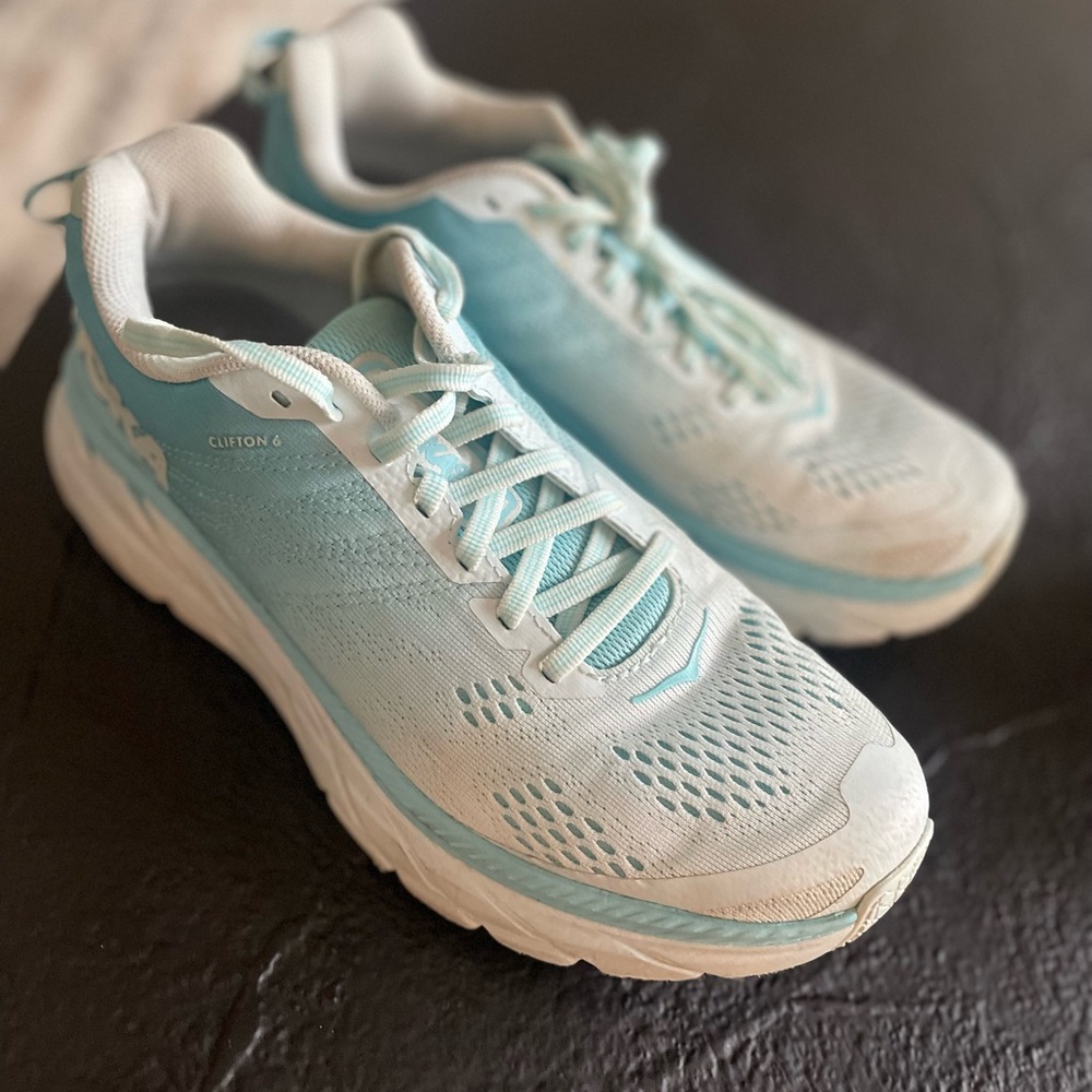 Hoka White and Blue Athletic Shoes Lightweight Mesh Design